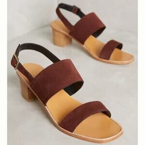 NWT Anthropologie Miss Albright Ellen Suede Chunky Heel Sandal Brown Leather 6.5